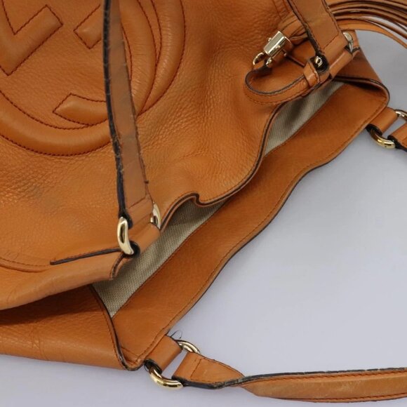 GUCCI Soho Hand Bag Leather Orange Gold - Picture 6 of 16